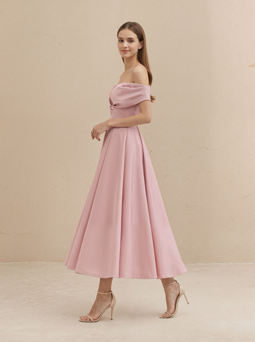 Pink A Line Satin Prom Dress