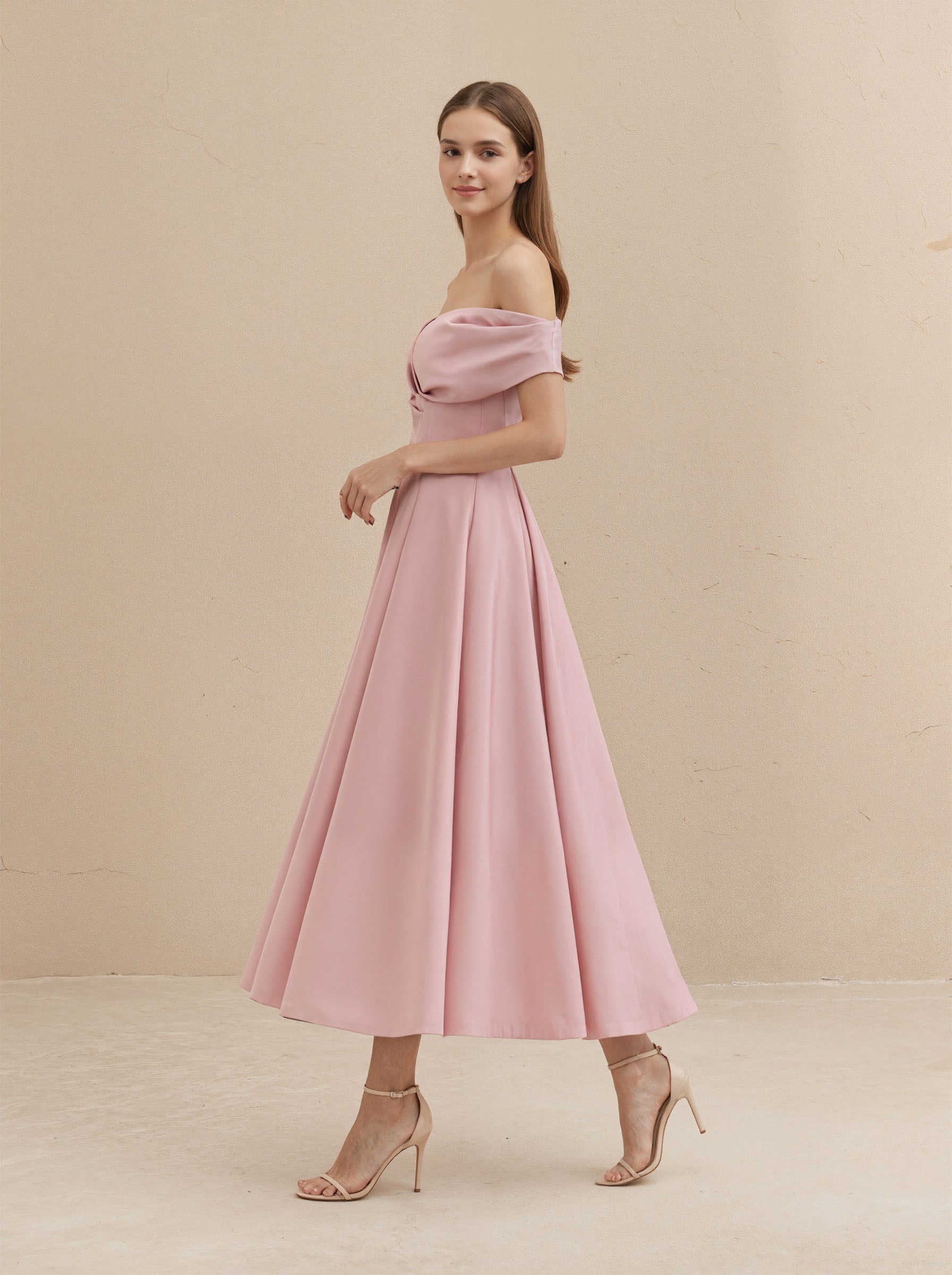 Pink A Line Satin Prom Dress