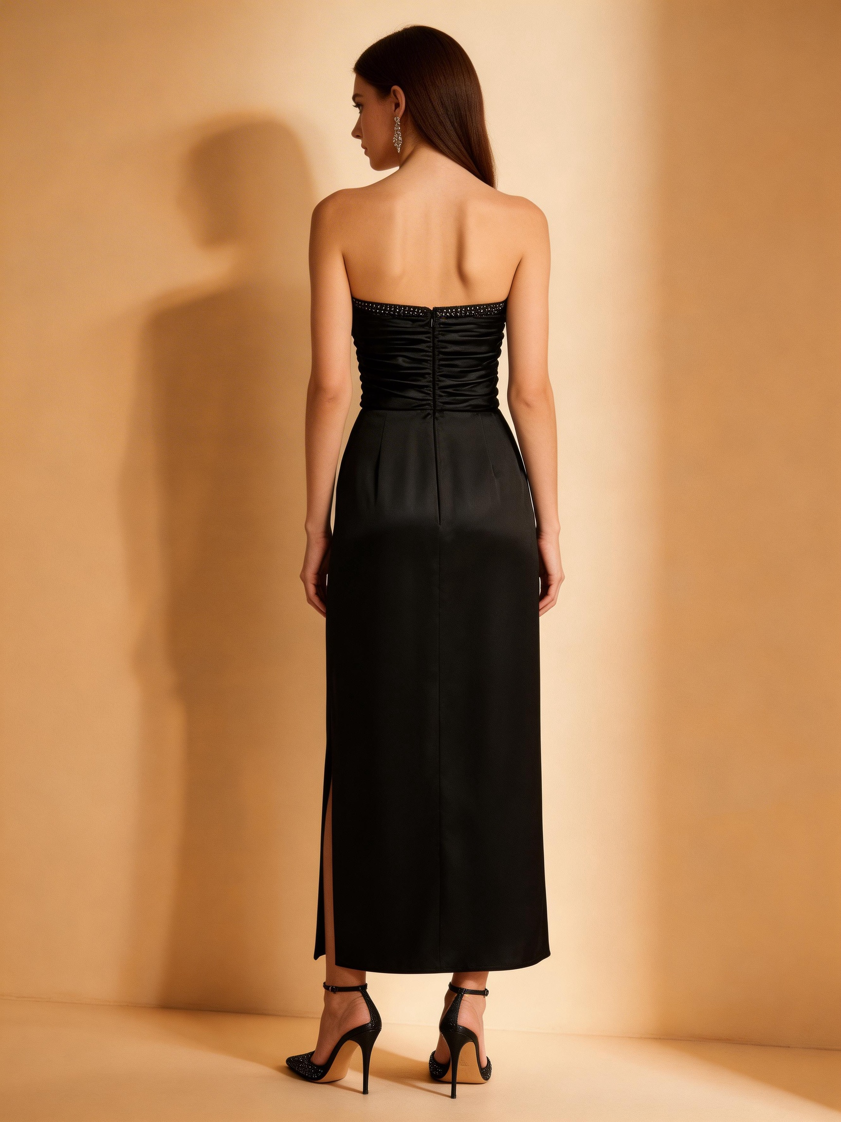 Black Square Strapless Formal Prom Dress
