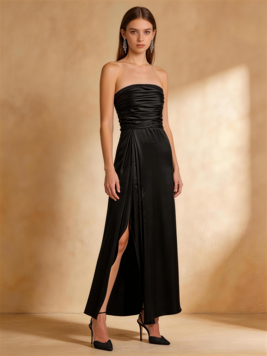 Black Square Strapless Formal Prom Dress