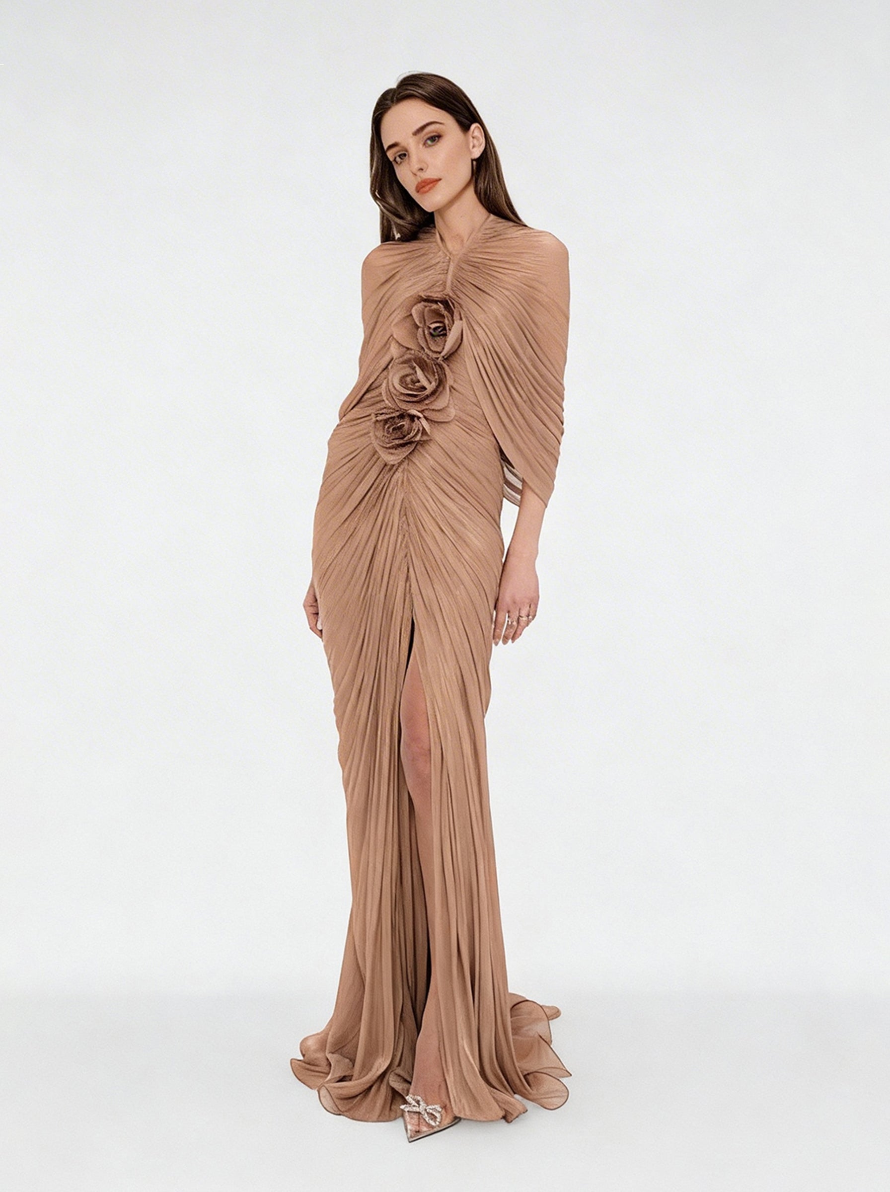 Brown Tull Prom Dress, Formal Wedding Dress