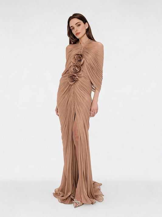 Brown Tull Prom Dress, Formal Wedding Dress