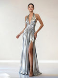 Silvery V-neck Formal Prom Dress,Wedding Dress