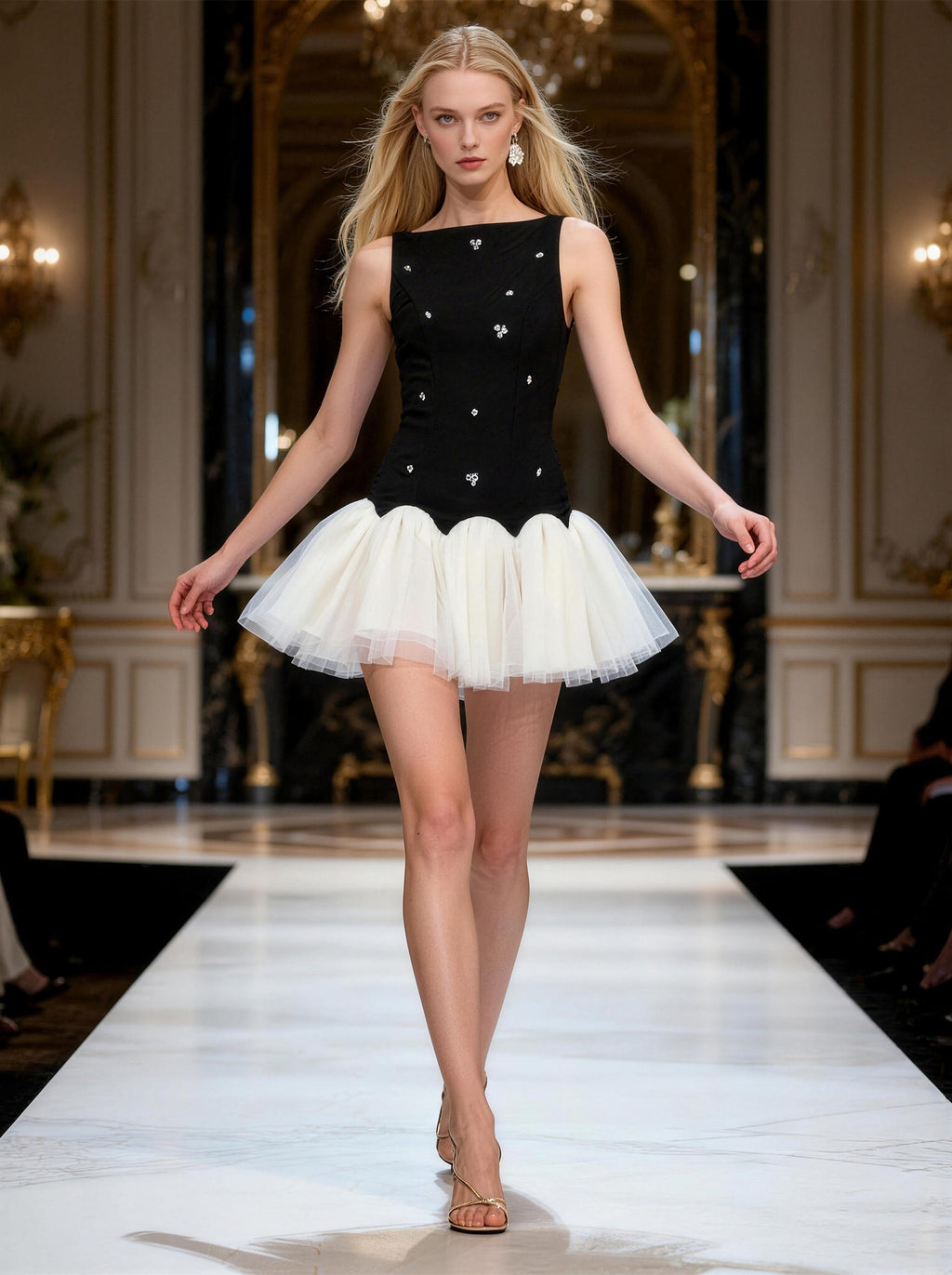 Black and White Fitted Tull Skirt，Formal Homecoming Dress
