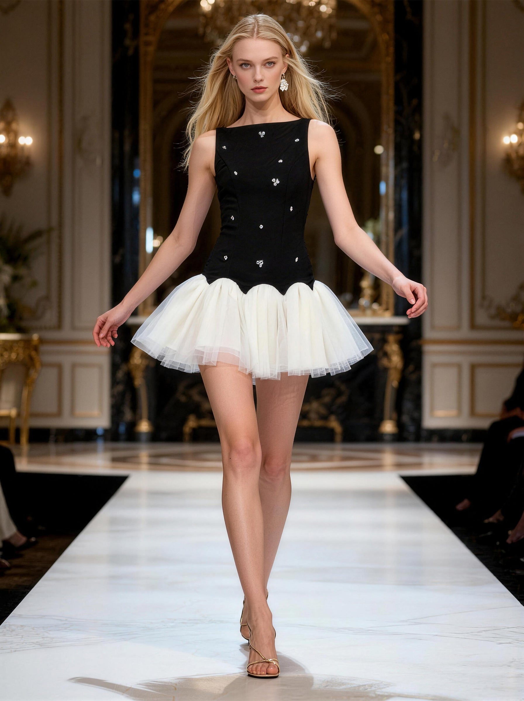 Black and White Fitted Tull Skirt，Formal Homecoming Dress