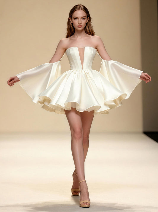 White Fitted Tull Skirt，Formal Homecoming Dress