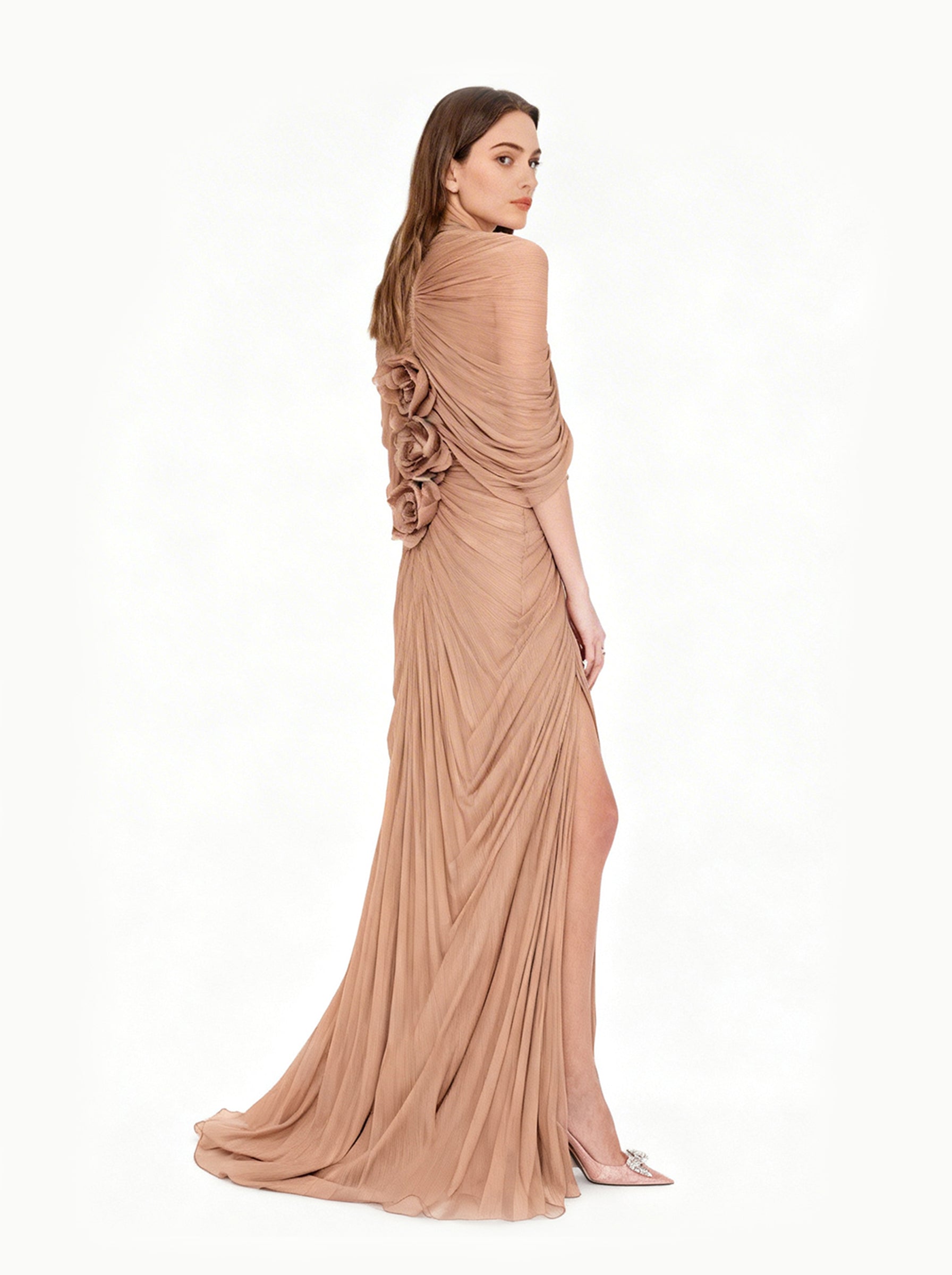 Brown Tull Prom Dress, Formal Wedding Dress