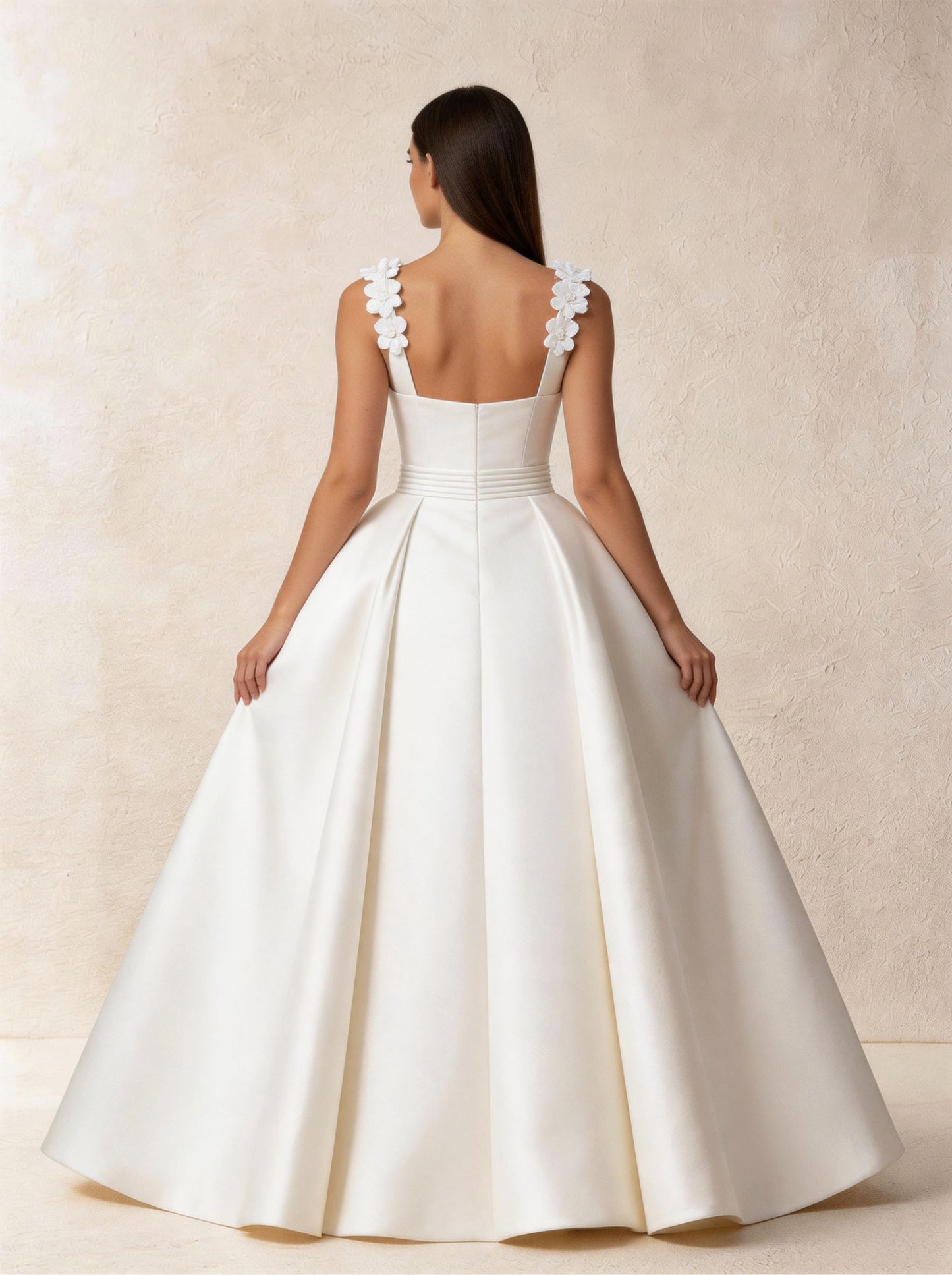 White Women's Sleeveless Square Neck Straps A-line Wedding Dress