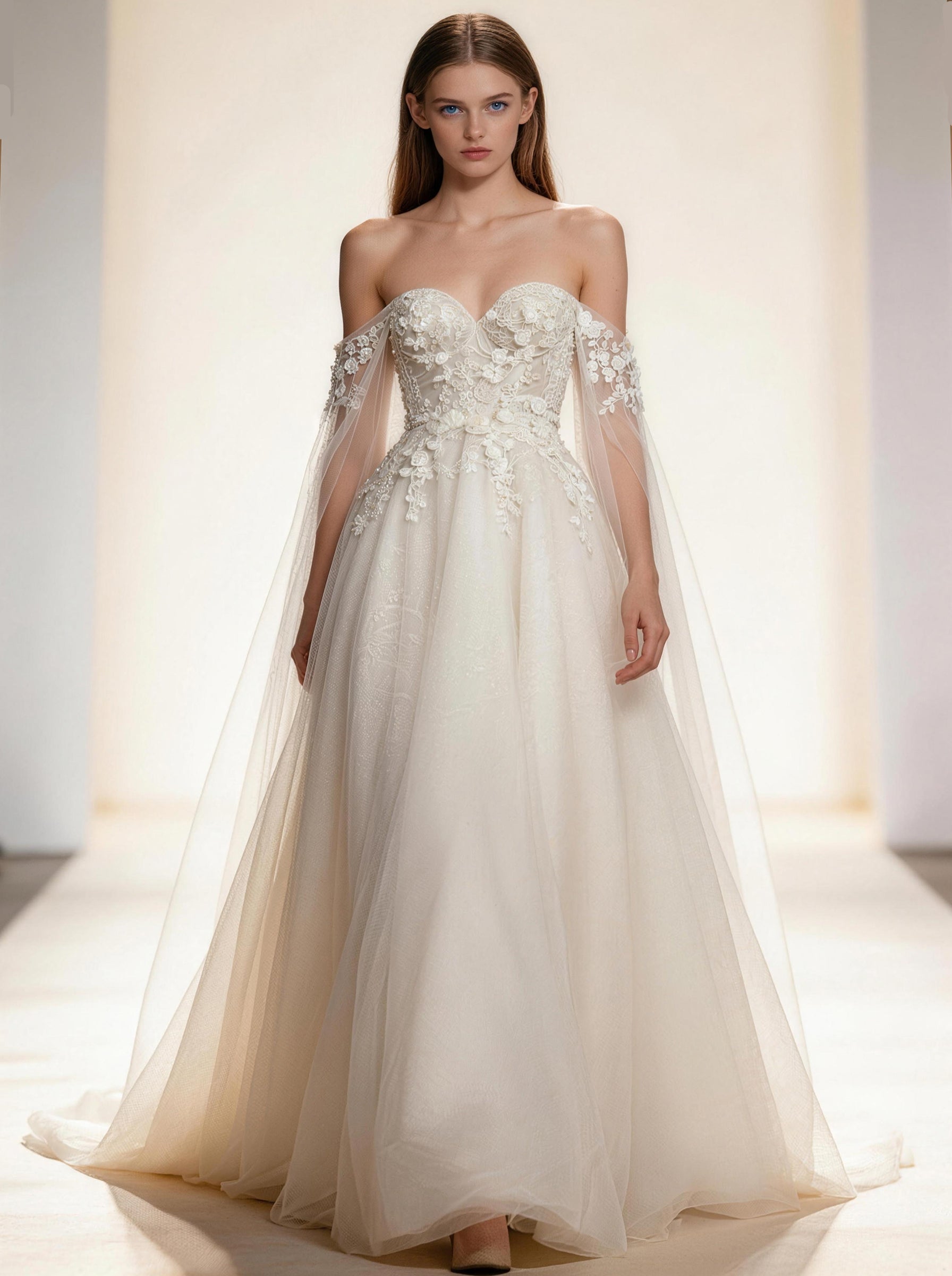 White Off The Shoulder Tull Wedding Dress,Formal Prom Dress