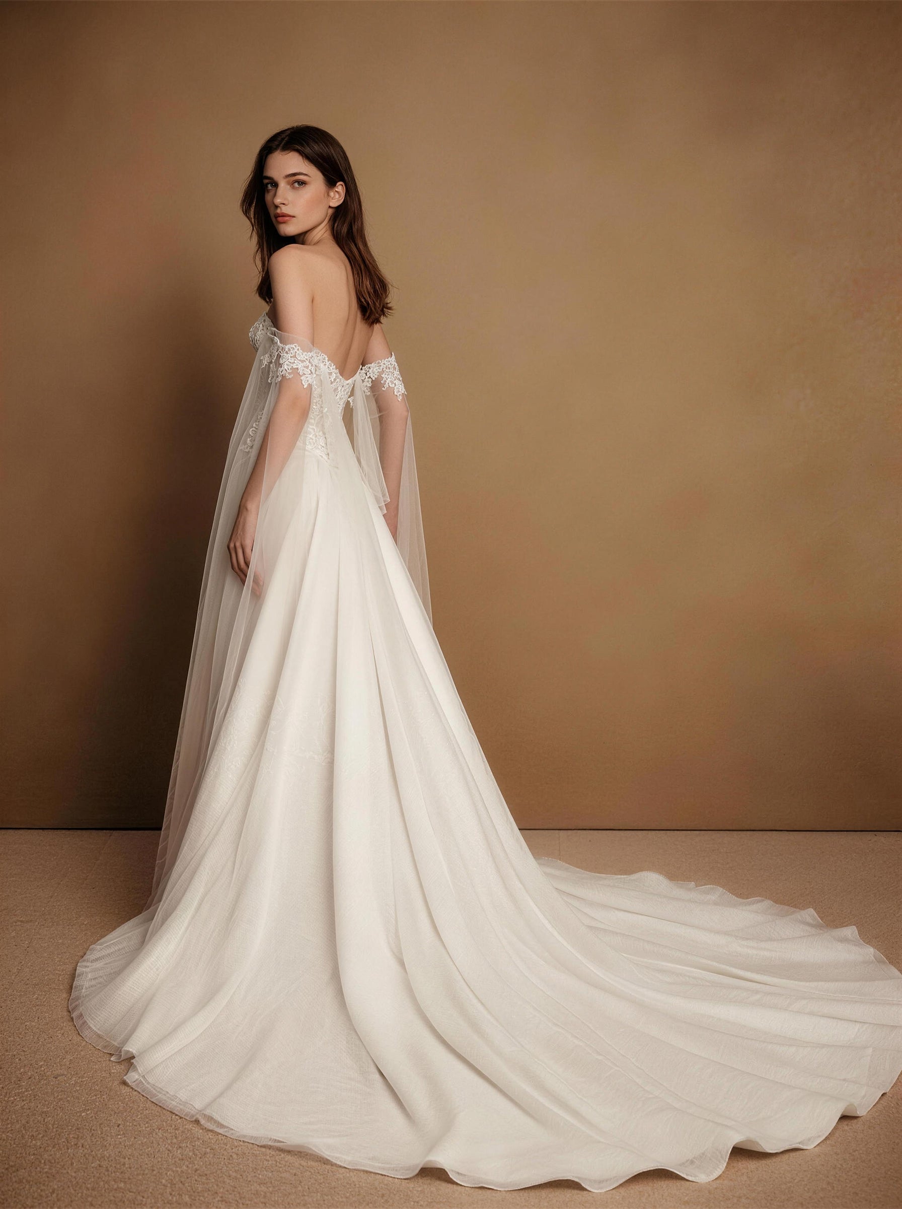 White Off The Shoulder Tull Wedding Dress,Formal Prom Dress