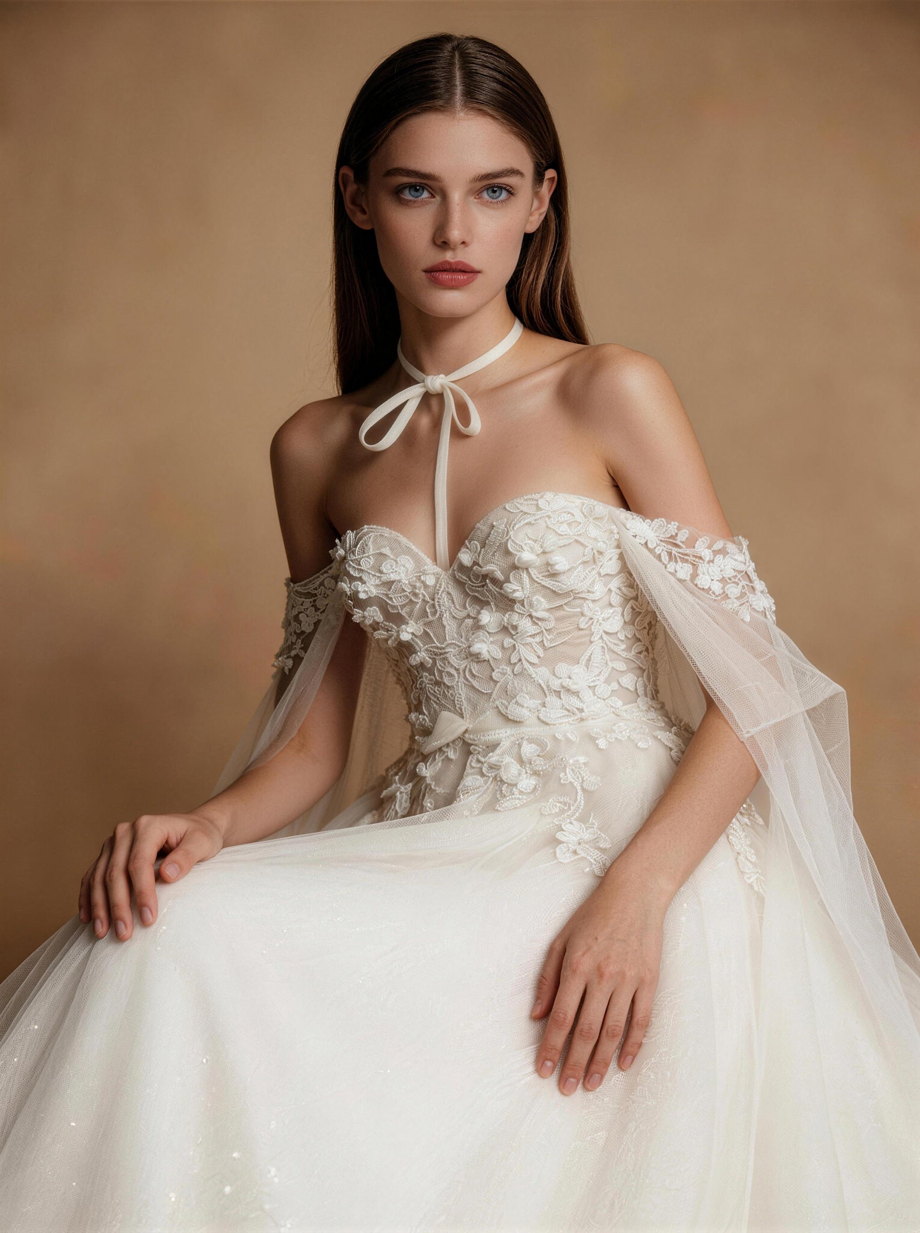 White Off The Shoulder Tull Wedding Dress,Formal Prom Dress