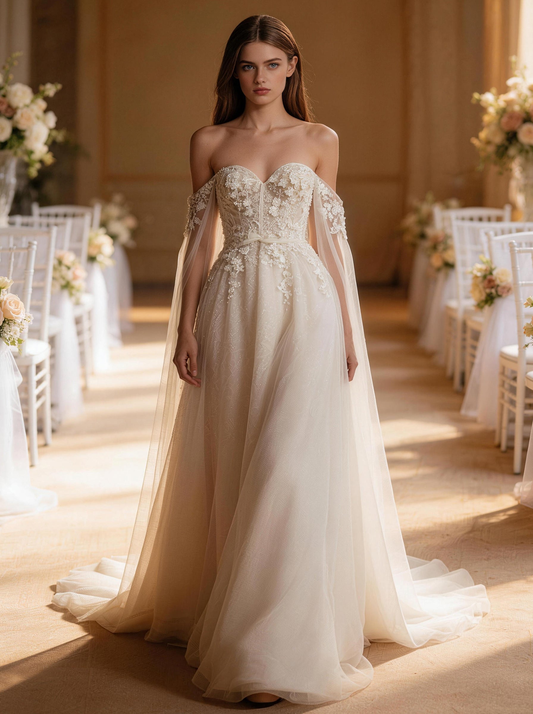 White Off The Shoulder Tull Wedding Dress,Formal Prom Dress