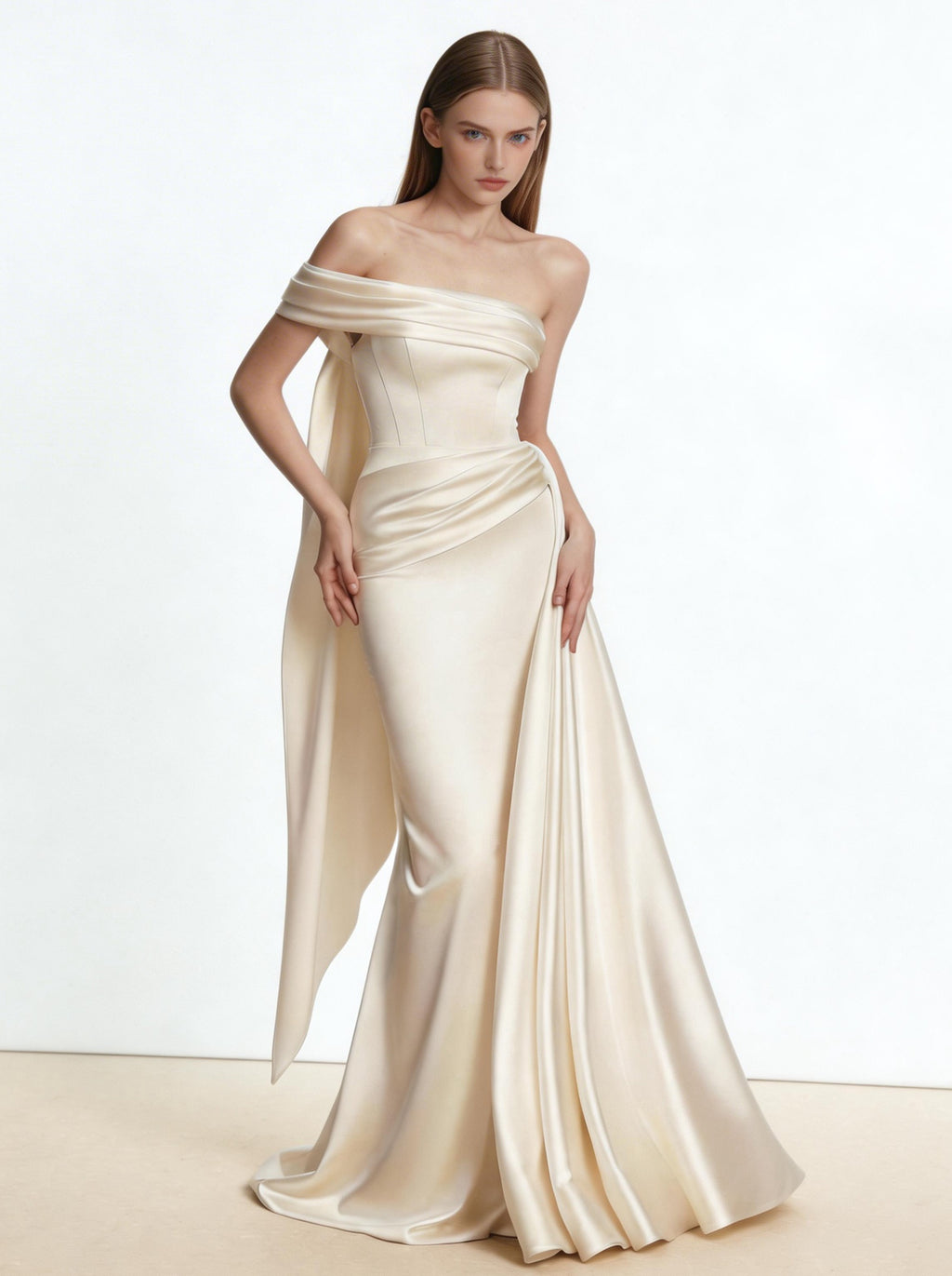 White Off The Shoulder Satin Wedding Dress,Formal Prom Dress