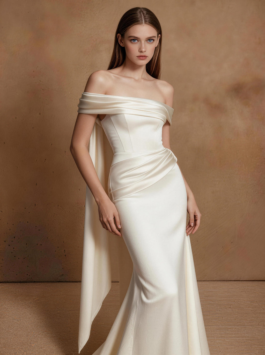 White Off The Shoulder Satin Wedding Dress,Formal Prom Dress