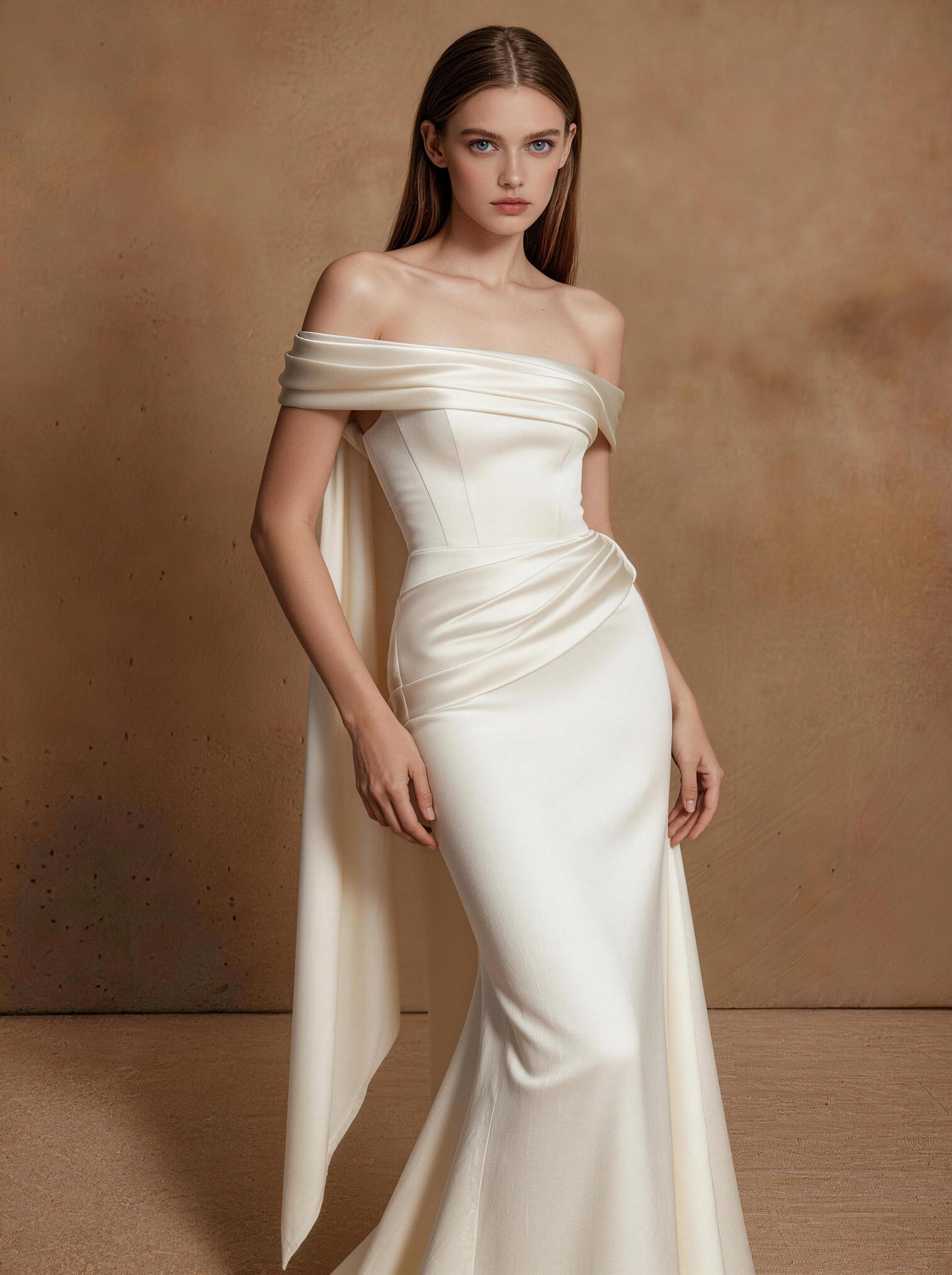 White Off The Shoulder Satin Wedding Dress,Formal Prom Dress