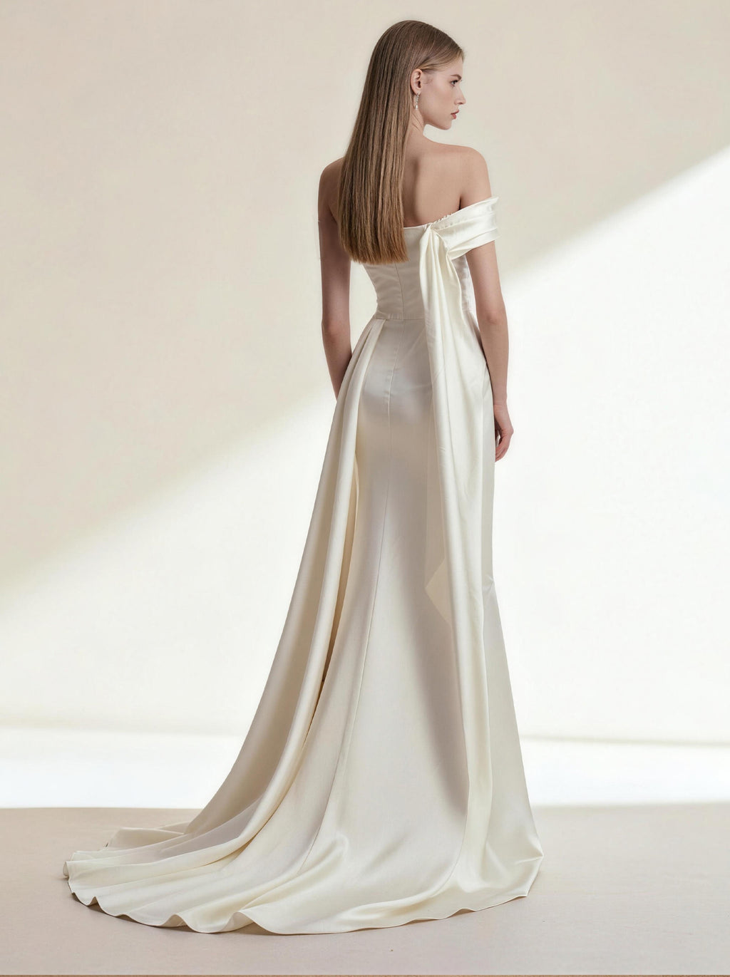 White Off The Shoulder Satin Wedding Dress,Formal Prom Dress