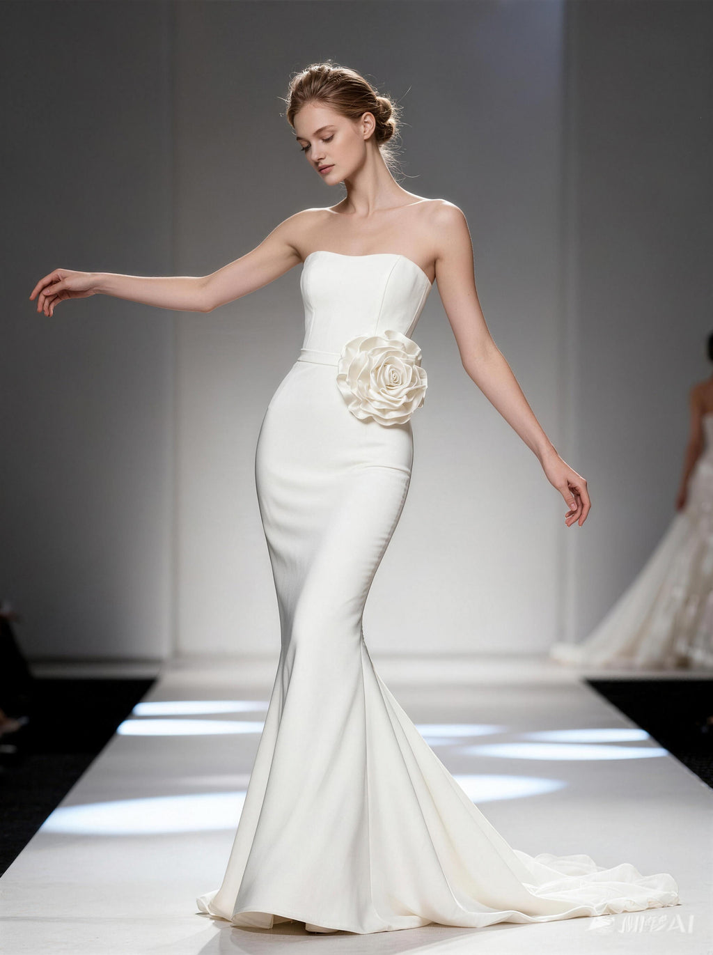Strapless Satin Mermaid Wedding Dress with Floral Detail