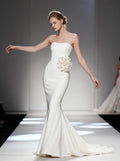 Strapless Satin Mermaid Wedding Dress with Floral Detail