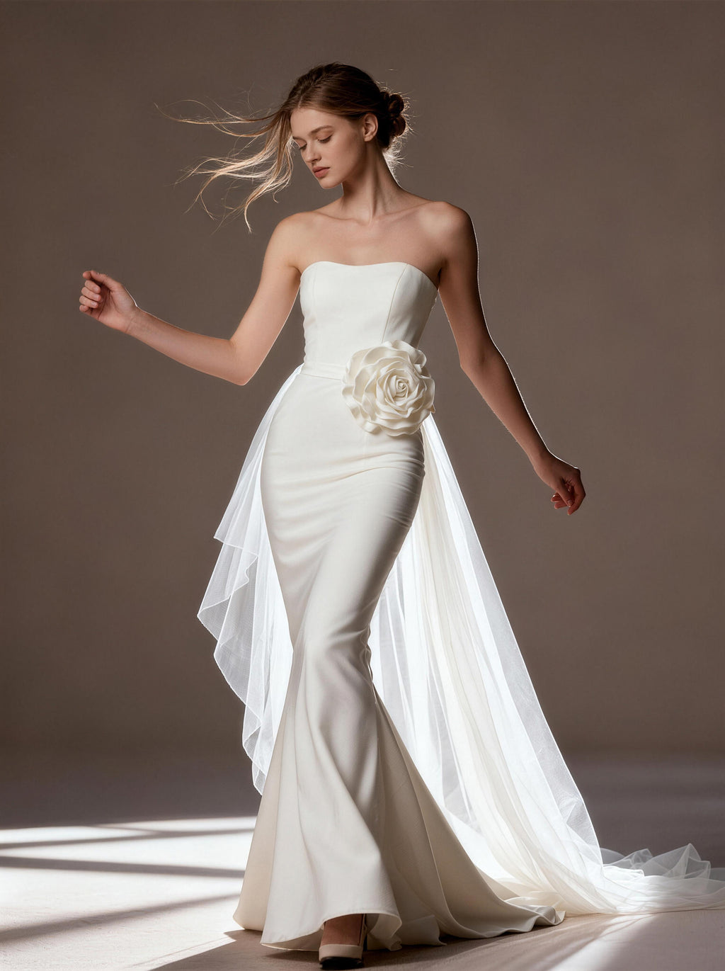 Strapless Satin Mermaid Wedding Dress with Floral Detail