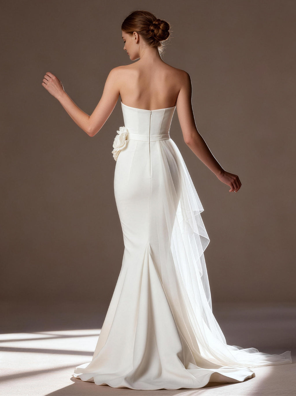 Strapless Satin Mermaid Wedding Dress with Floral Detail