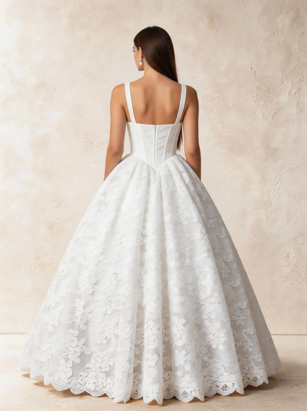 White Embroidery Women's Sleeveless Square Neck Straps A-line Wedding Dress