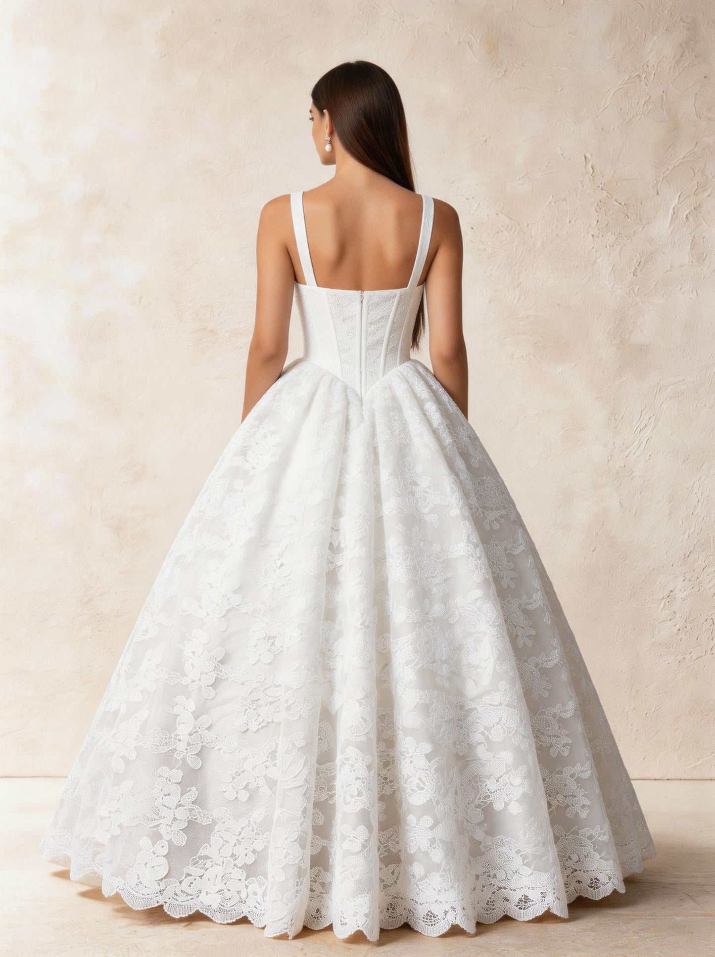 White Embroidery Women's Sleeveless Square Neck Straps A-line Wedding Dress