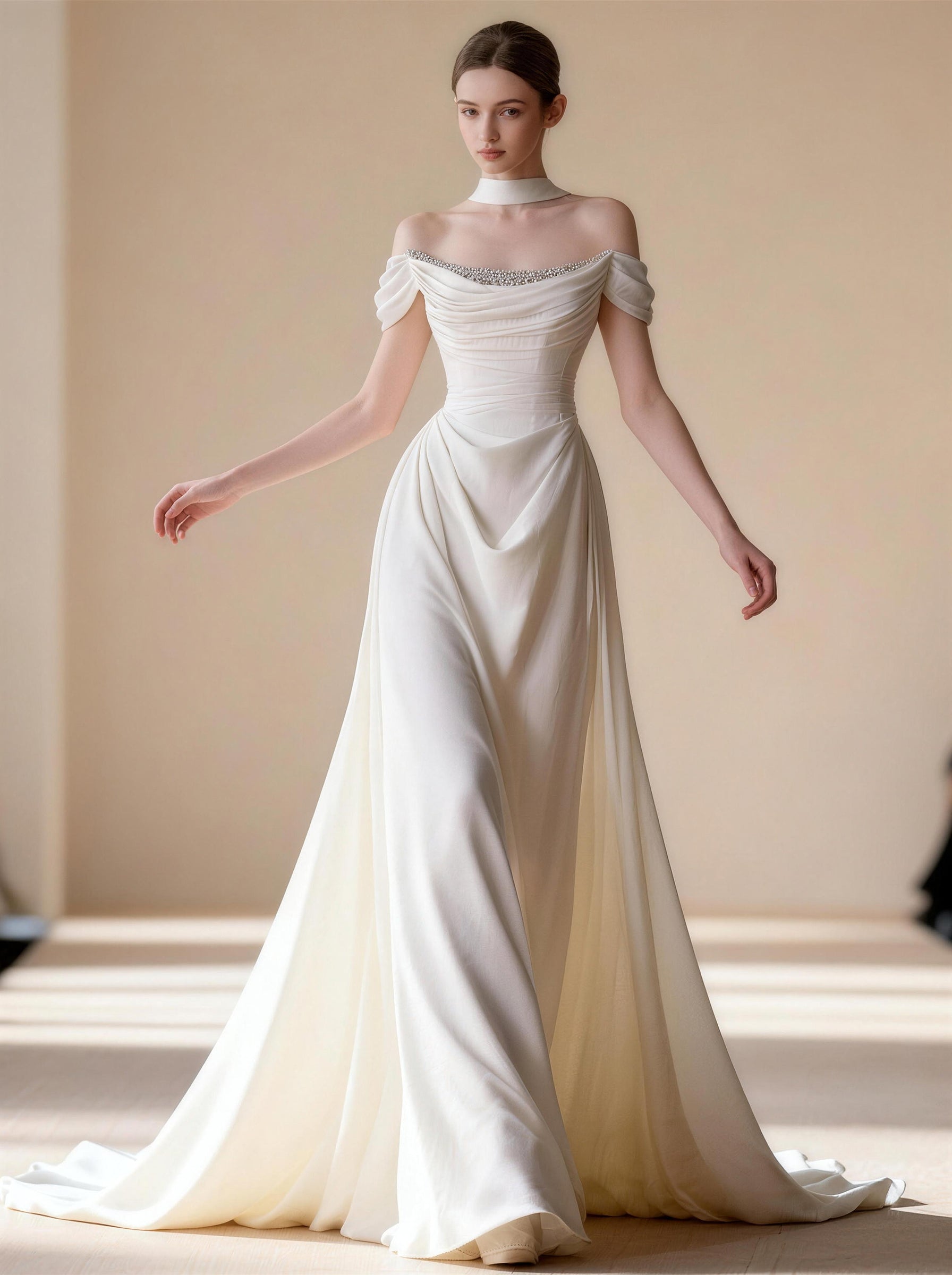 White Off The Shoulder Wedding Dress,Satin Formal Prom Dress