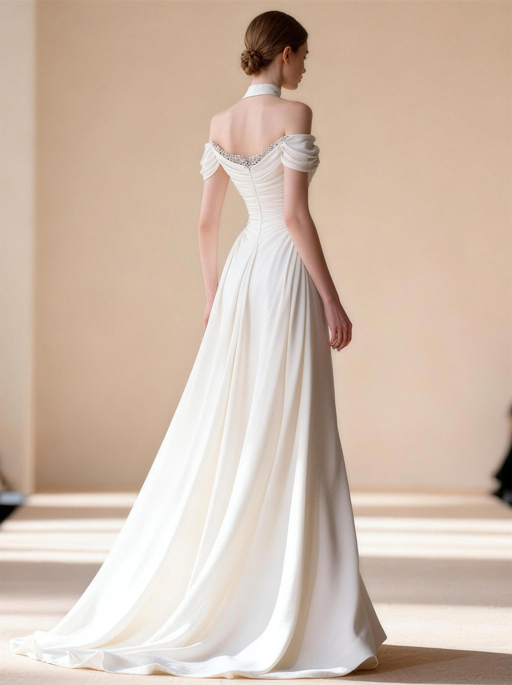 White Off The Shoulder Wedding Dress,Satin Formal Prom Dress