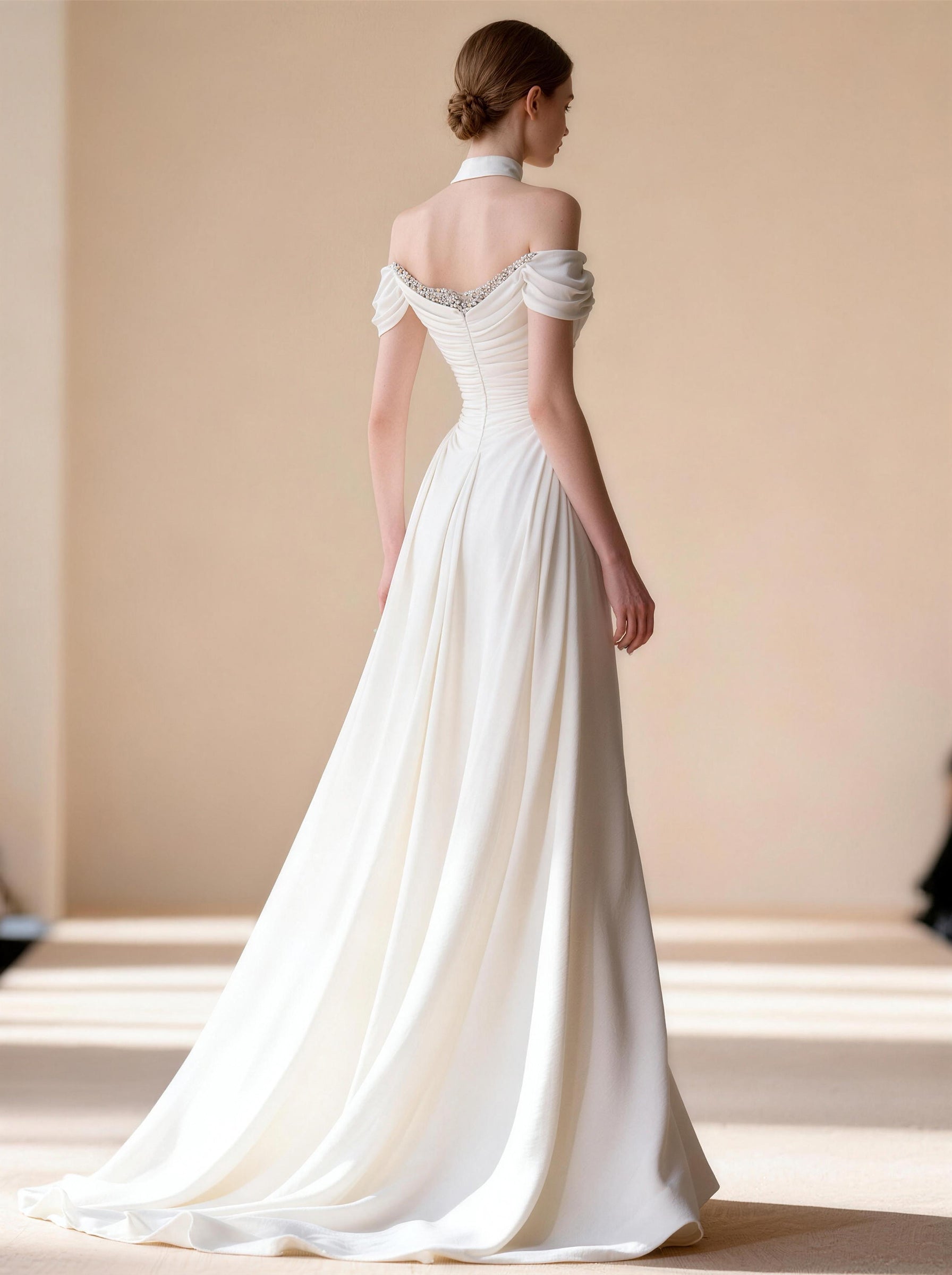 White Off The Shoulder Wedding Dress,Satin Formal Prom Dress