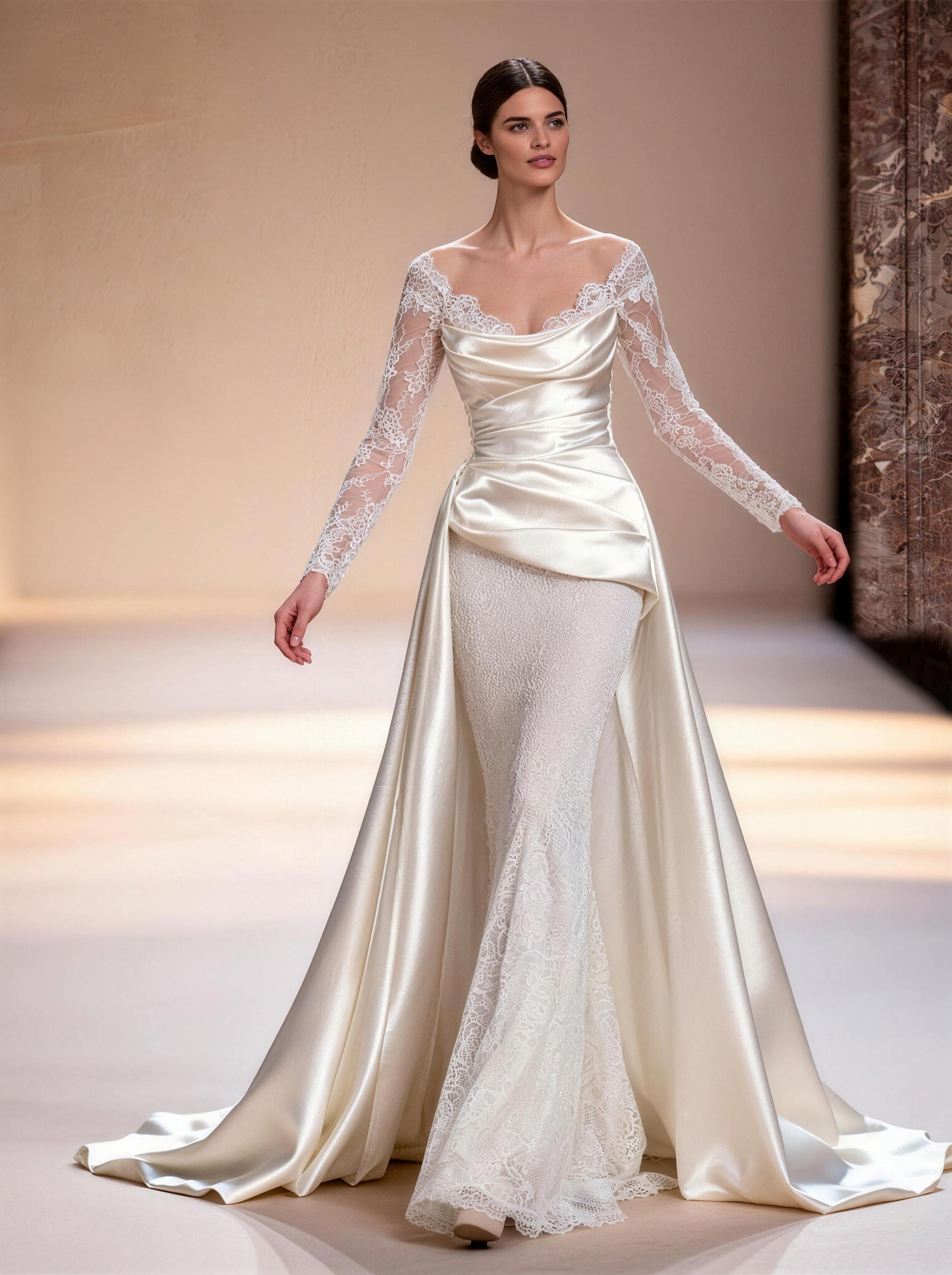 White Off The Shoulder Wedding Dress,Satin and Tull Formal Prom Dress