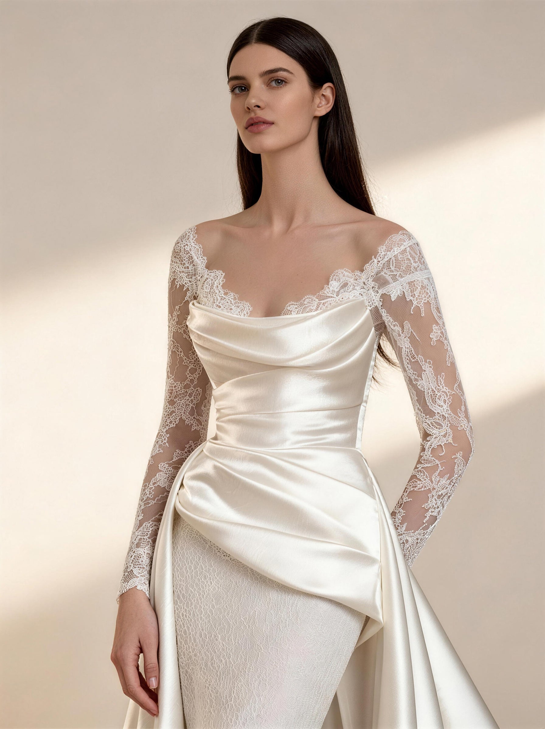 White Off The Shoulder Wedding Dress,Satin and Tull Formal Prom Dress