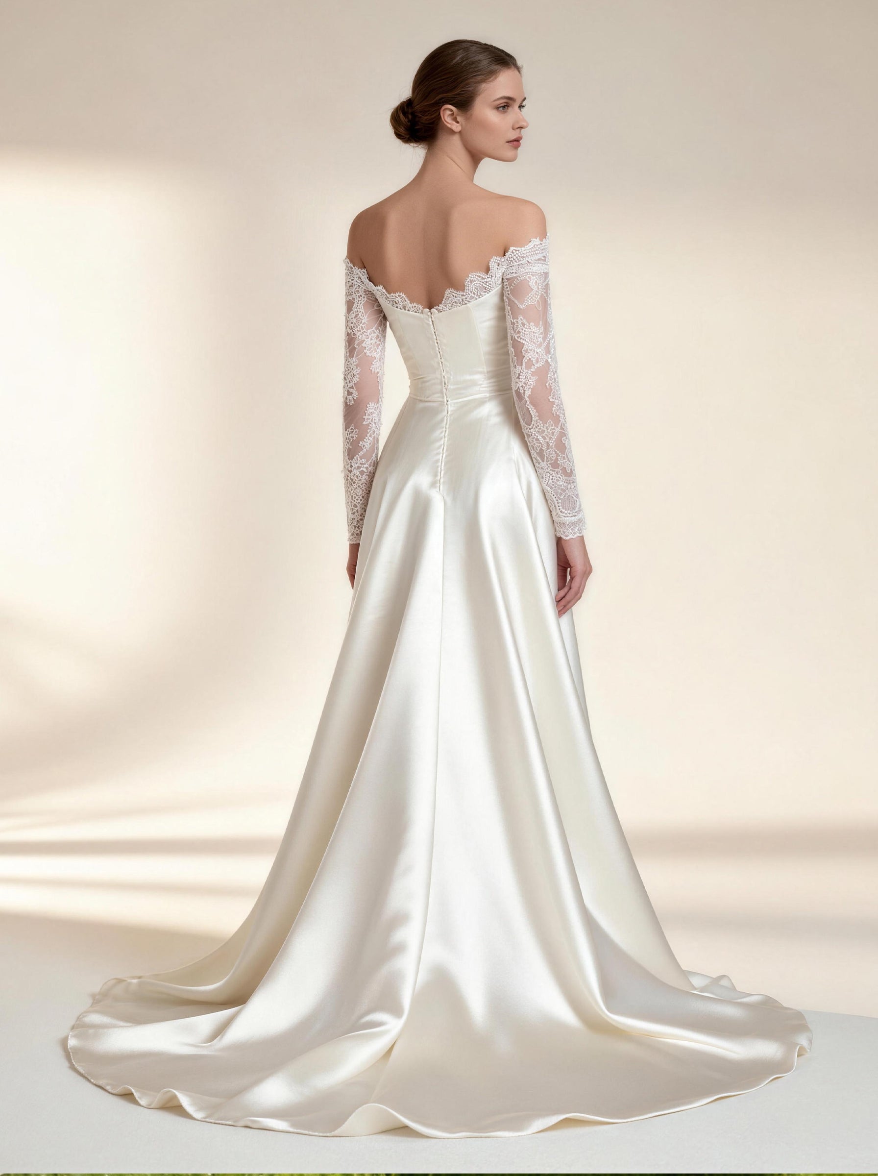 White Off The Shoulder Wedding Dress,Satin and Tull Formal Prom Dress