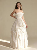 Off The Shoulder Wedding Dresses，Formal Long Satin Prom Dress
