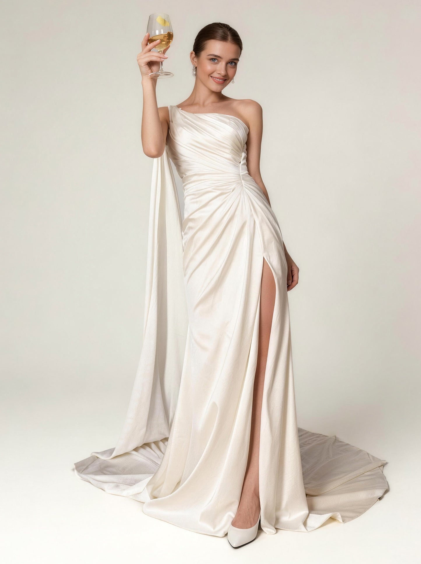 White Off The Shoulder Wedding Dress,Satin Prom Dress