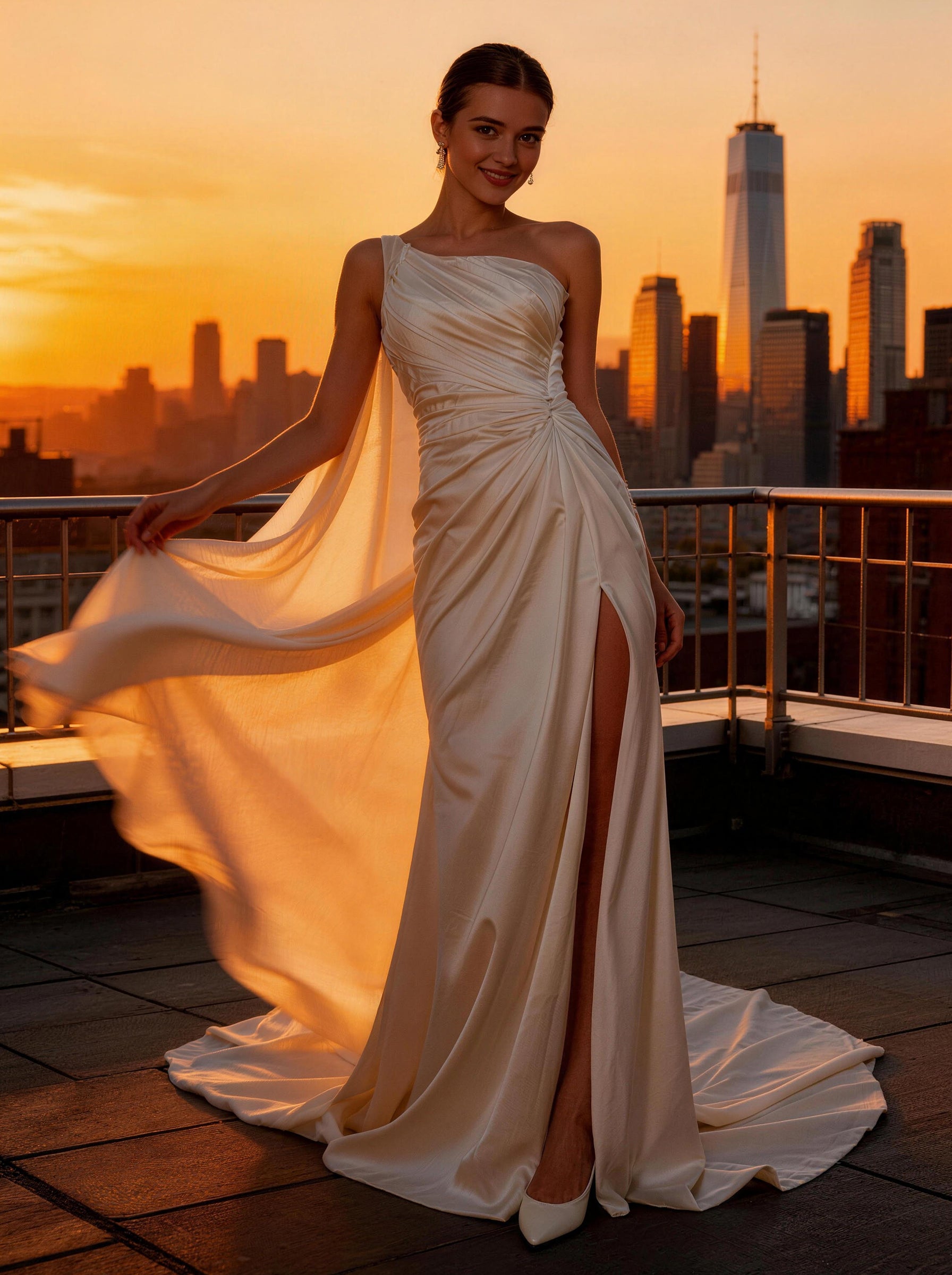 White Off The Shoulder Wedding Dress,Satin Prom Dress