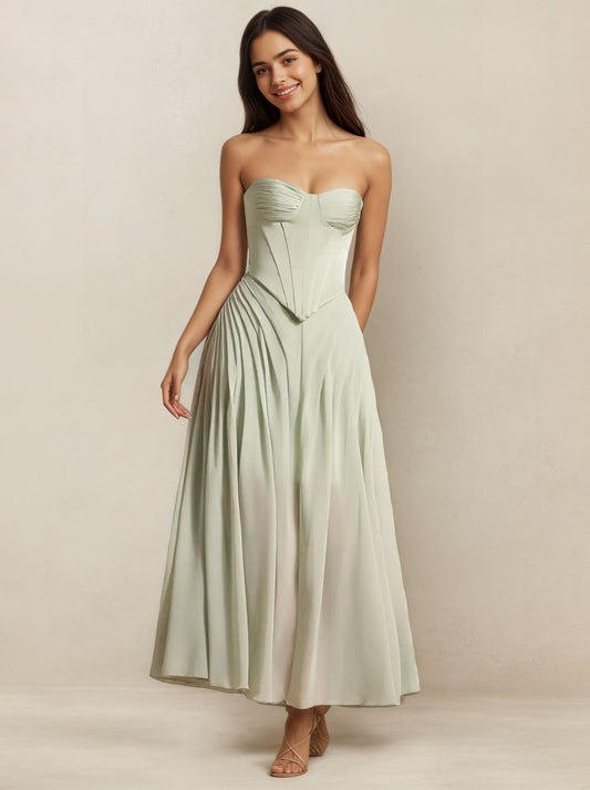Green Chiffon Tube Top Prom Dress,Long Formal Evening Dress