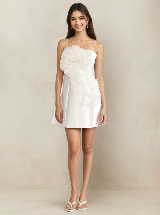 White Tull Off The Shoulder Knee Length Short Dress