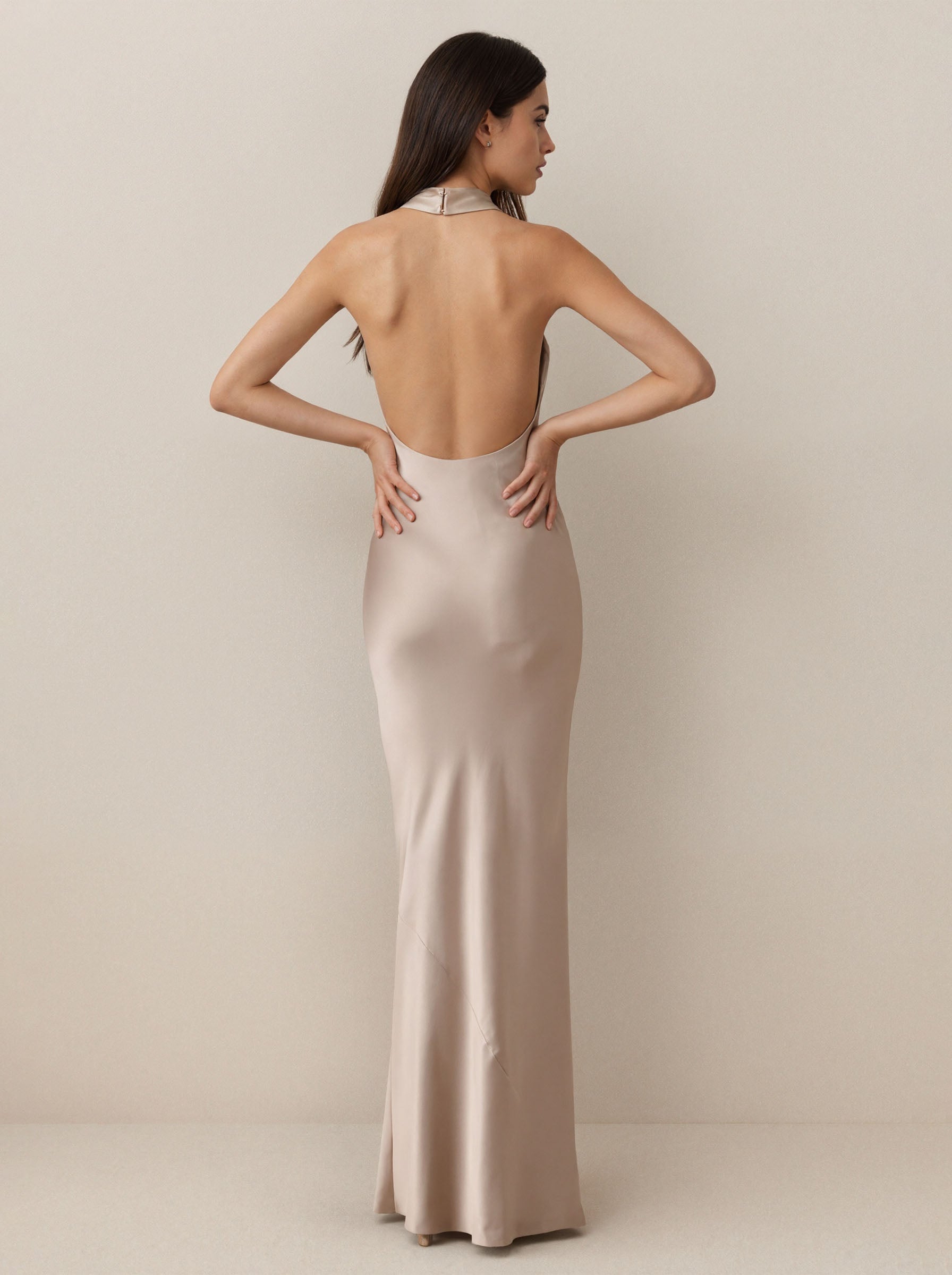 Pink Chiffon Hanging Neck Prom Dress,Long Formal Evening Dress