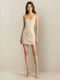 Gold Satin Straps Knee Length Short Dress