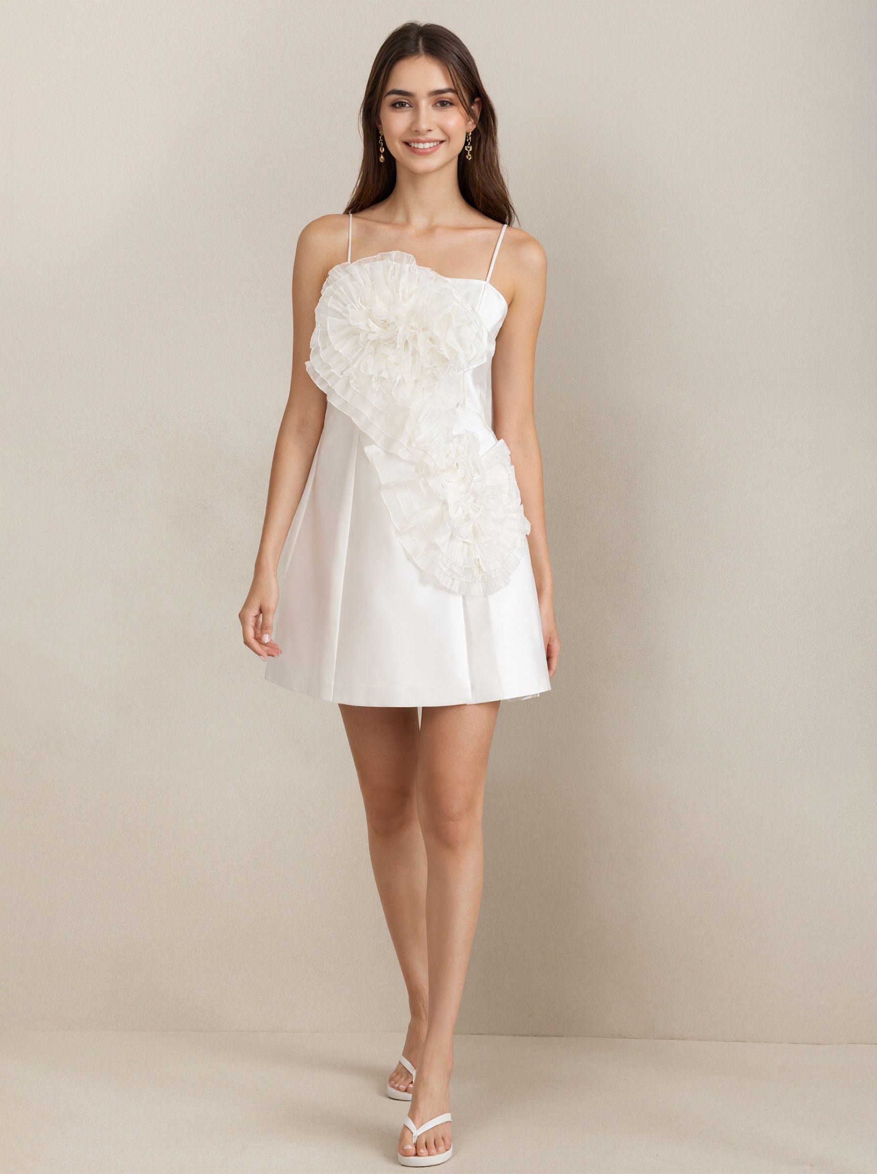White Tull Off The Shoulder Knee Length Short Dress