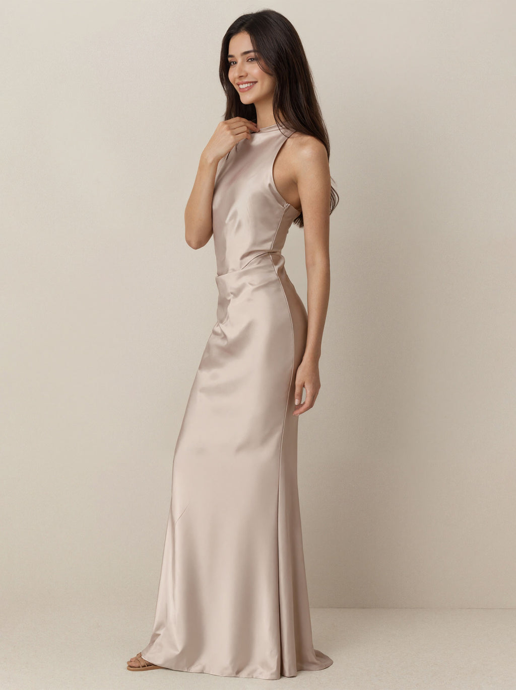 Pink Chiffon Hanging Neck Prom Dress,Long Formal Evening Dress