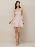 Pink Tull Off The Shoulder Knee Short Formal Dress