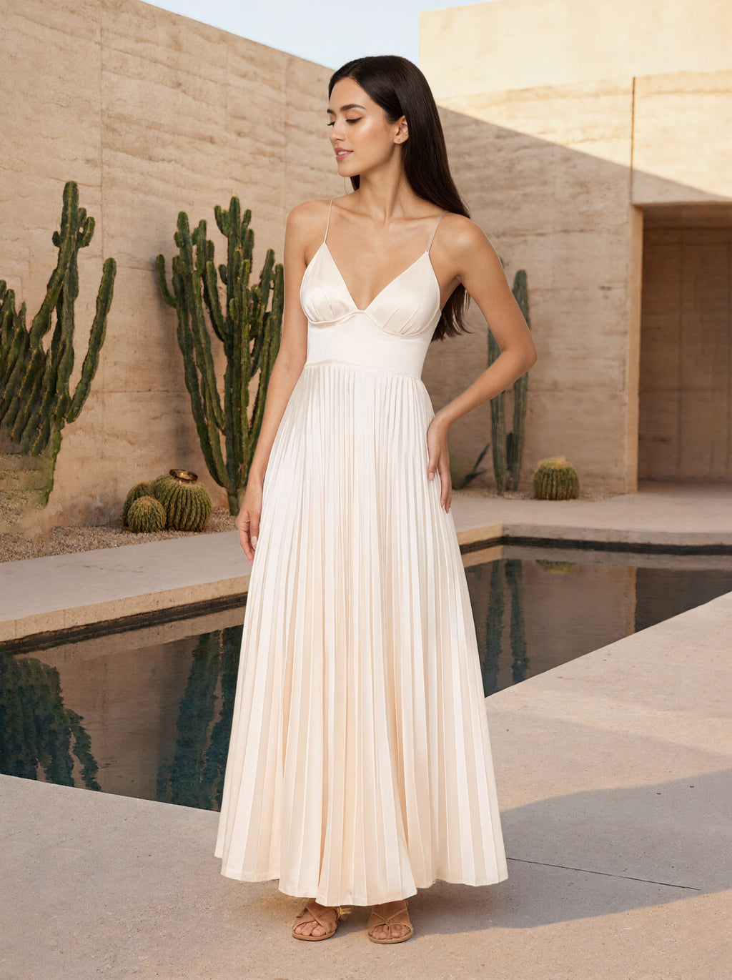 White Chiffon V-neck Long Straps Prom Dress,Formal Evening Dress