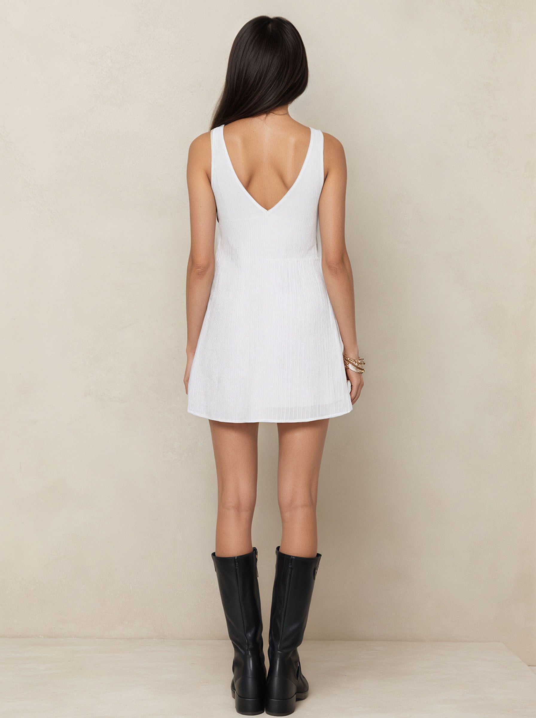 White V-neck Sleeveless Fitted Tull Skirt，Formal Homecoming Dress