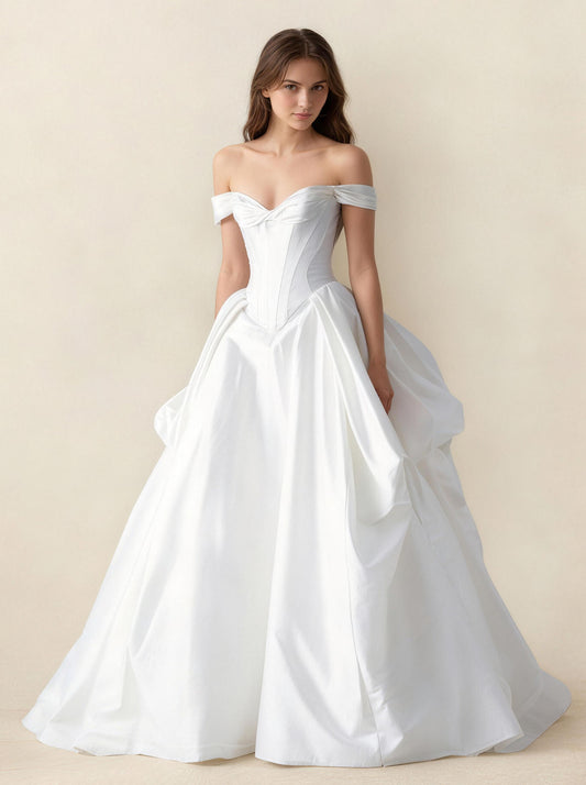 White Satin Wedding Dresses，Formal Prom Dress