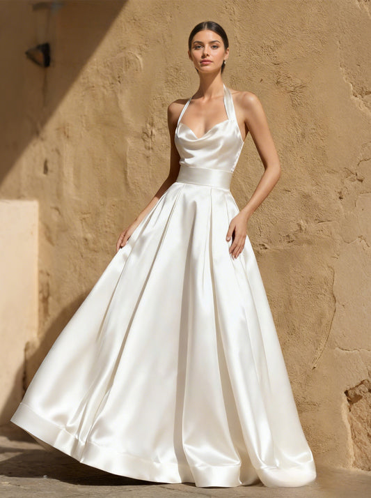 White Formal Prom Dress,Satin Wedding Dress