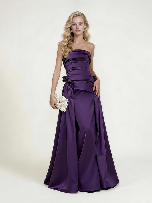 Purple Formal Prom Dress,Satin Wedding Dress
