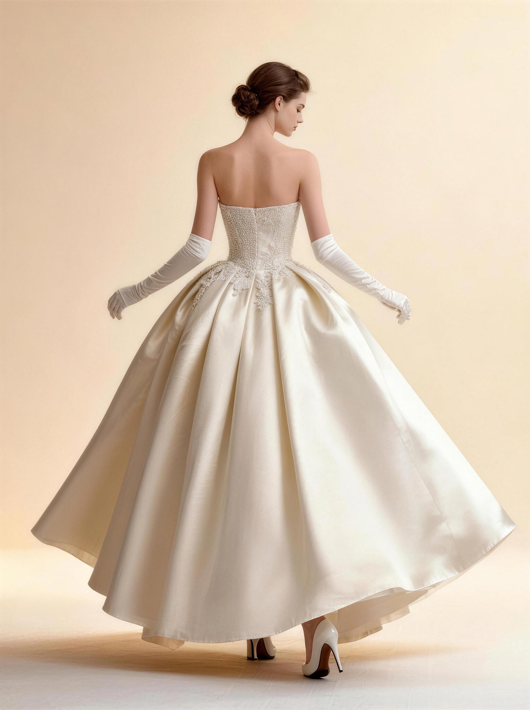 White Strapless Maxi Wedding Dress,Satin Formal Wedding Guest Cocktail Party Long Dresses