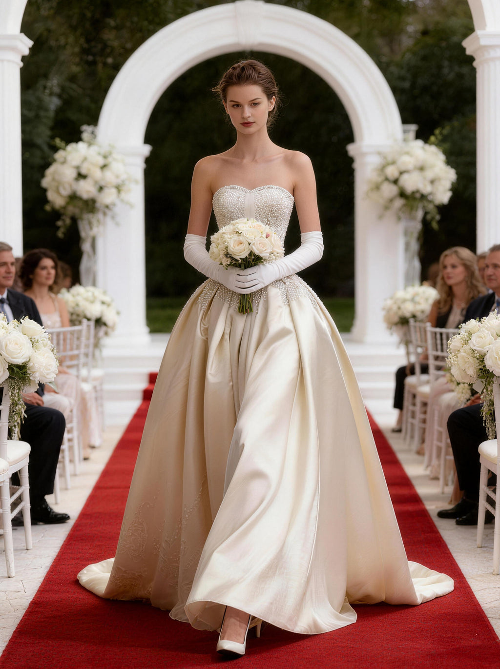 White Strapless Maxi Wedding Dress,Satin Formal Wedding Guest Cocktail Party Long Dresses