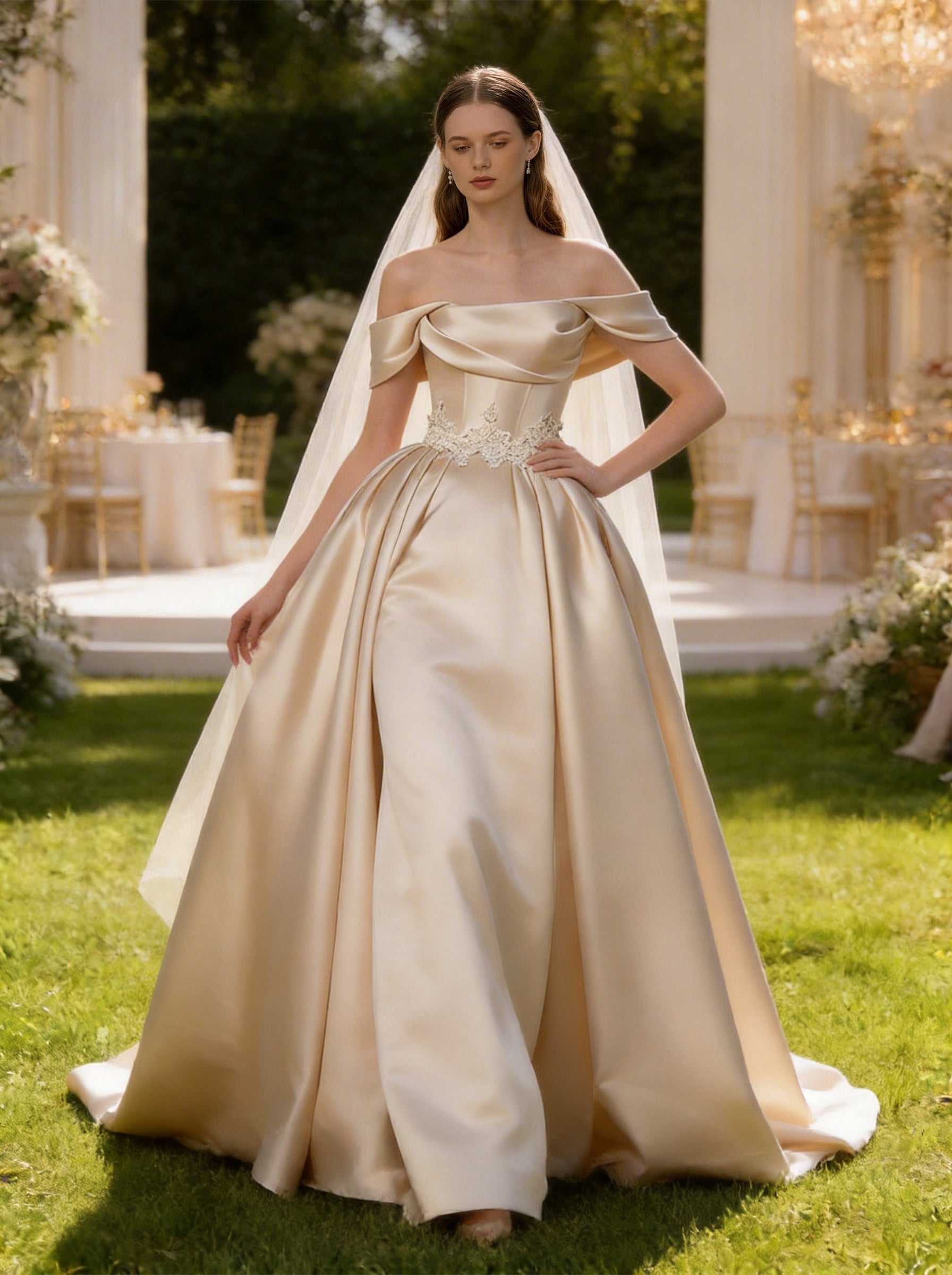 White Off The Shoulder Wedding Dress,Formal Wedding Guest Cocktail Party Long Dresses